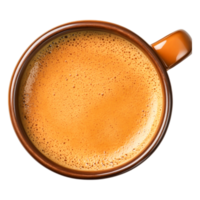 Top View of Freshly Brewed Coffee in Brown Mug with Creamy Foam Surface png