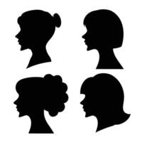 This image features four profile views of women's heads, each with a distinct hairstyle. vector