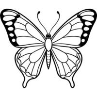 black and white line drawing of a butterfly. vector