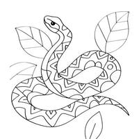 Snake Design with Leaves for Coloring Book vector