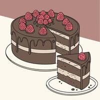 A chocolate cake with raspberries on it vector