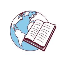 An open book with the earth in the background vector