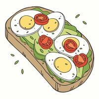 An illustration of an open bread with eggs and tomatoes vector