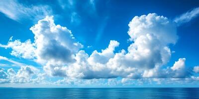 Expansive Coastal Seascape with Idyllic Cloud Filled Sky and Tranquil Ocean Horizon photo
