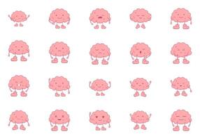 A set of cartoon brain characters with different expressions vector