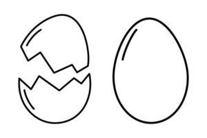 Cracked eggshell and whole egg Sticker Icon logo Pictogram Minimalistic Linear Design Element idea. Isolated illustration Thematic or menu cards, web promo banner, leaflets, print material, tag vector