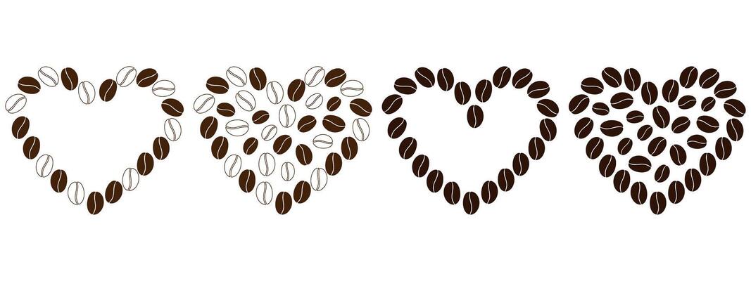 Coffee beans shape Hearts Frame border Copy space Template and Backgrounds Coffee Day greeting Set 4. Isolated illustration Thematic cards or web promo banner, leaflet, poster, price tag, label