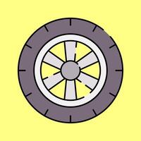 Racing Tire Flat design style, a black rubber tire with a metallic rim, representing vehicle performance, suitable for motorsport branding, auto repair graphics, and racing themes. vector