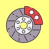 Brake Disc Flat design style, a metallic brake disc with a red caliper, symbolizing braking performance, great for automotive designs, mechanical infographics, and racing related visuals. vector
