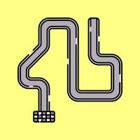 Race Track Flat design style, a grey winding race circuit, symbolizing track layout, ideal for motorsport event designs, racing maps, and automotive themed illustrations. vector