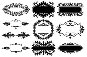 Set of vintage floral border and label in black collection. Vintage and retro element design. vector