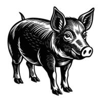 a black and white drawing of a pig vector