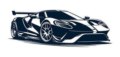 A black and white drawing of a sports car on white. vector