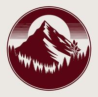 Mountain with trees and sun in a circle vector