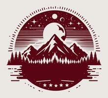 A mountain and forest with a moon and stars vector