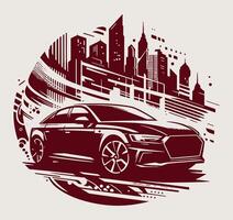 An illustration of a car on a city background vector