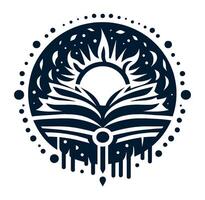 An open book with a sun and moon of it vector