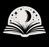An open book with a moon and stars. vector