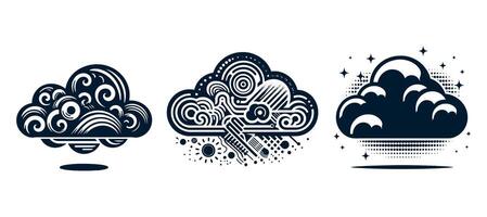 Set of icons of clouds, rain, lightning, thunder, lightning bolt, raindrops, vector