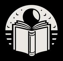 An open book with a moon on it vector