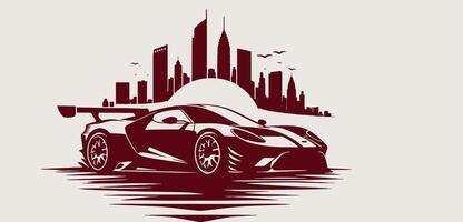 A car with a city skyline in the background vector