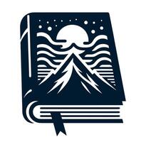 A book with mountains and a moon in the background vector