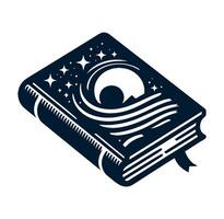 An open book with a moon and stars on a white background. vector