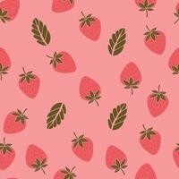 Strawberry and Leaf Pattern on Pink Background vector