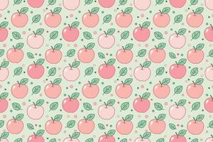 Pink apples with green leaf pastel color seamless repeat pattern vector