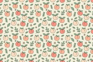 Peach Seamless Repeat Pattern, Cute Hand-Drawn Fruit Design vector