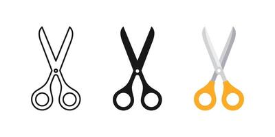 Scissors icon set. Open scissors icon set. Scissors symbol. Scissors filled and Outline vector