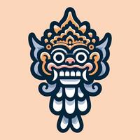 A traditional Balinese Barong mask with intricate patterns and bold colors, symbolizing protection and good fortune in Balinese culture vector