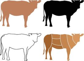 Collection of Cows for Eid Adha with Brown Outline Silhouette Slice Version vector