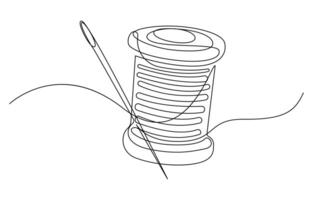 Single one line Needle spool of thread button Design for sewing and cutting vector