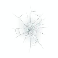 Detailed illustration of cracked glass texture on a white background. The fractures spread outward from the center, creating a realistic shattered appearance. vector