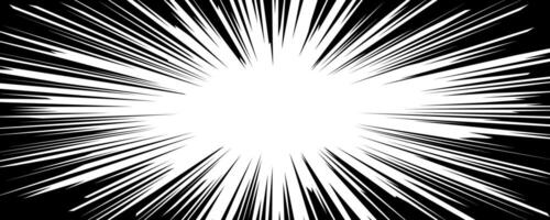 Explosive black and white abstract illustration with radial lines converging at center creating dynamic energy and motion for dramatic visual impact. vector