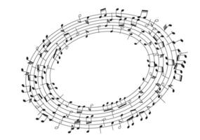 Illustration of musical notes arranged in a circular pattern forming a spiral shape on a white background. This abstract design emphasizes rhythm and melody. vector