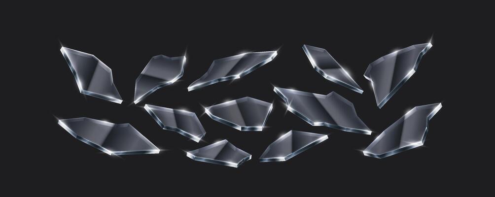 3D realistic illustration of high-detail glass shards reflecting light. Perfect for background effects, abstract compositions, and destruction scenes.