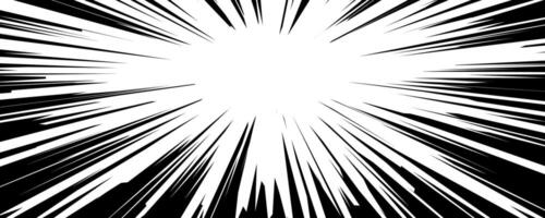 Black and white illustration depicting dynamic speed and motion lines spreading outwards from the center. This graphic style is typical in comic and manga art to represent rapid movement or action. vector