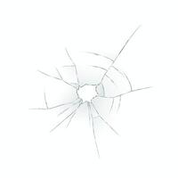 Detailed illustration of a cracked glass surface showing radial fracture lines emanating from a central point. Light reflections add depth to the broken texture. vector
