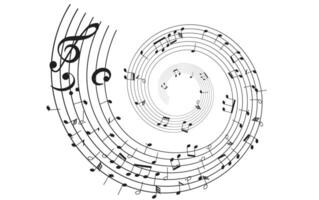 Illustration features a spiral of musical notes arranged in a creative pattern symbolizing rhythmic movement in music a dynamic swirling design. vector