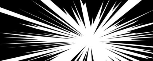 Illustration shows a vibrant and dynamic burst of light emanating from the center against a black backdrop, creating an impact similar to comic book visuals. vector