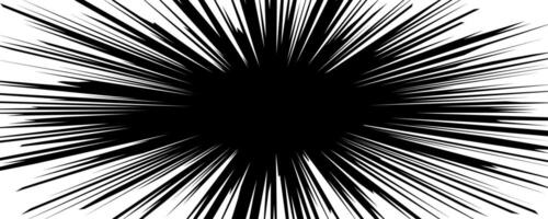 Black and white illustration depicting a powerful explosion burst with radiating lines emanating from a central point creating a dramatic effect. vector