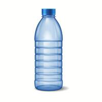 Illustration of a blue plastic water bottle with a screw cap. The bottle is shown upright on a plain white background, highlighting its texture and ribbed design. vector