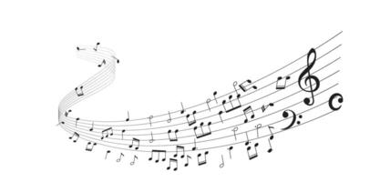 Illustration shows elegant musical notes on beautifully curved staff lines creating a sense of rhythm and harmony on a plain background. vector