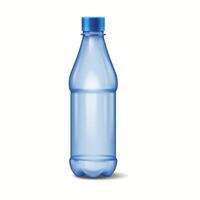 Illustration of a blue plastic bottle with a blue screw cap. The bottle is empty and standing upright on a white background, highlighting its simple design and functionality. vector