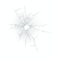 Detailed illustration of shattered glass with radiating cracks on a white backdrop, capturing a realistic impact effect. Perfect for design projects requiring dynamic visual. vector