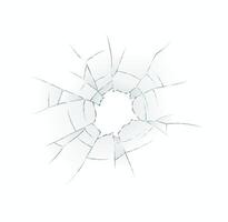 Illustration of a cracked surface with jagged radial fracture lines emanating from the center. The white and gray colors highlight the broken structure and draw attention to the central point. vector