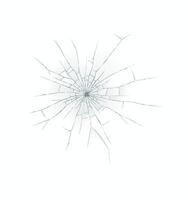 Illustration of circular shattered glass pattern creating spider web effect isolated on white background. Detailed fracture lines radiate outward from center. vector