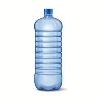 Illustration of a blue plastic bottle standing upright on a white surface. The bottle is empty and features horizontal ridges for grip. Perfect for design or marketing use. vector